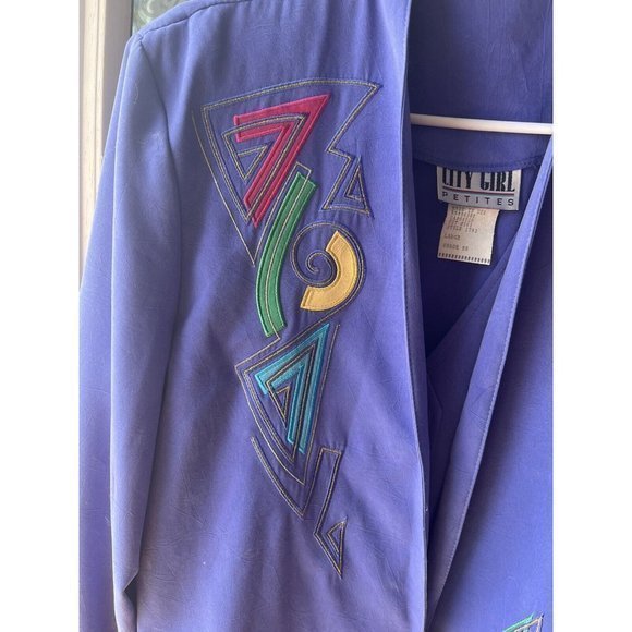 VTG City Girl Petites 3 Piece Skirt Vest Blazer Set Large 90s Neon Womens - Picture 10 of 16